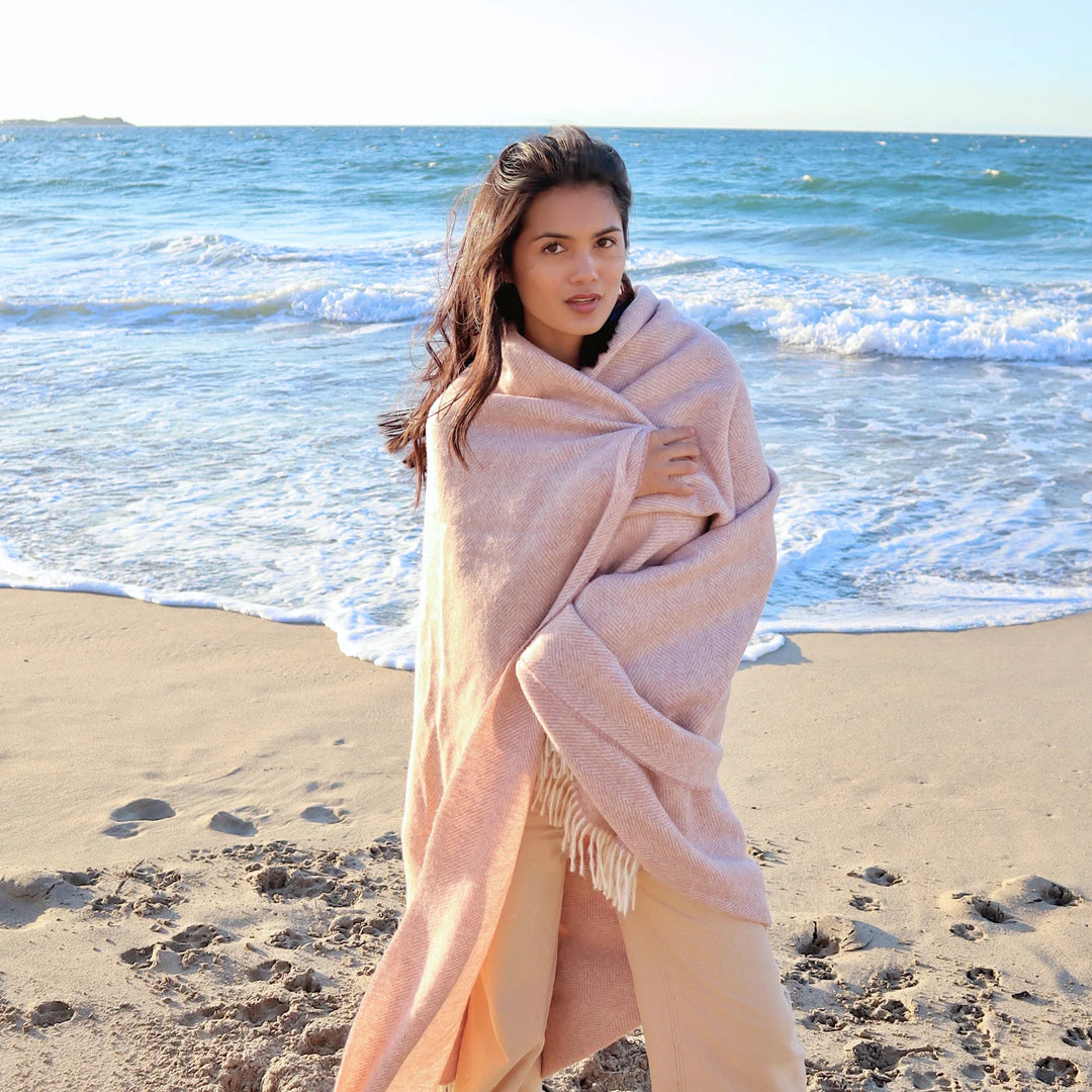 British Lambs Wool Blanket - pink herringbone