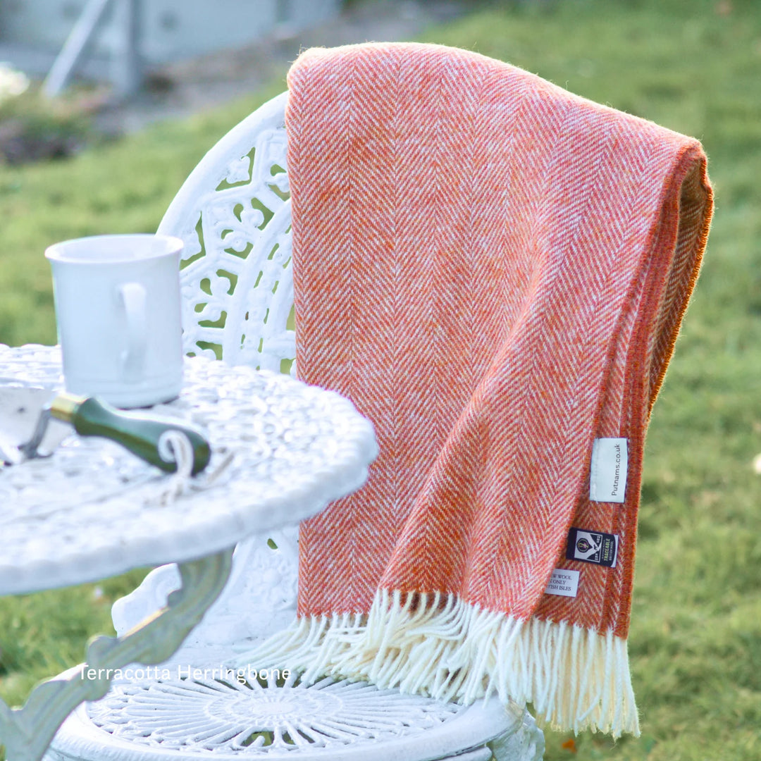 British Lambs Wool Blanket - terracotta orange