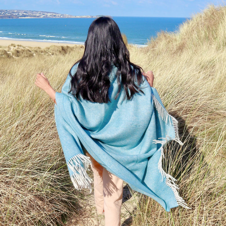 British Lambs Wool Blanket - teal blue