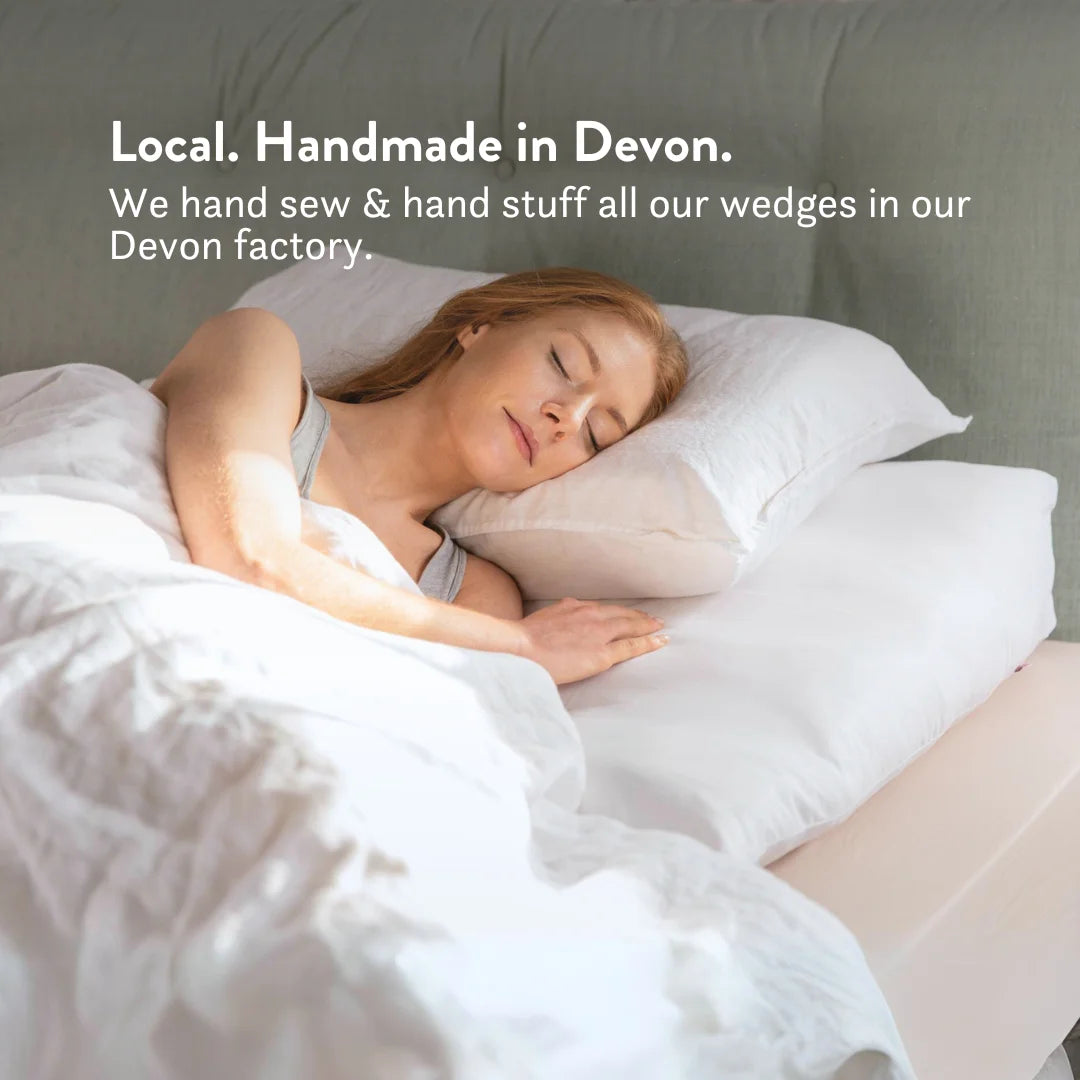 Bed wedge local and handmade in Devon. We hand sew & hand stuff all our wedges in our Devon factory.