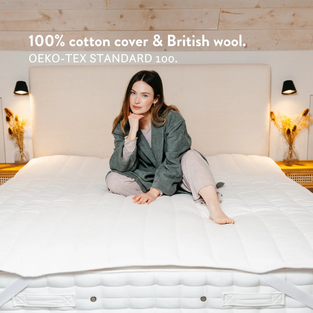 Natural 100% British Wool Mattress Topper thick handmade in the UK 100% cotton OEKO-TEX standard 100