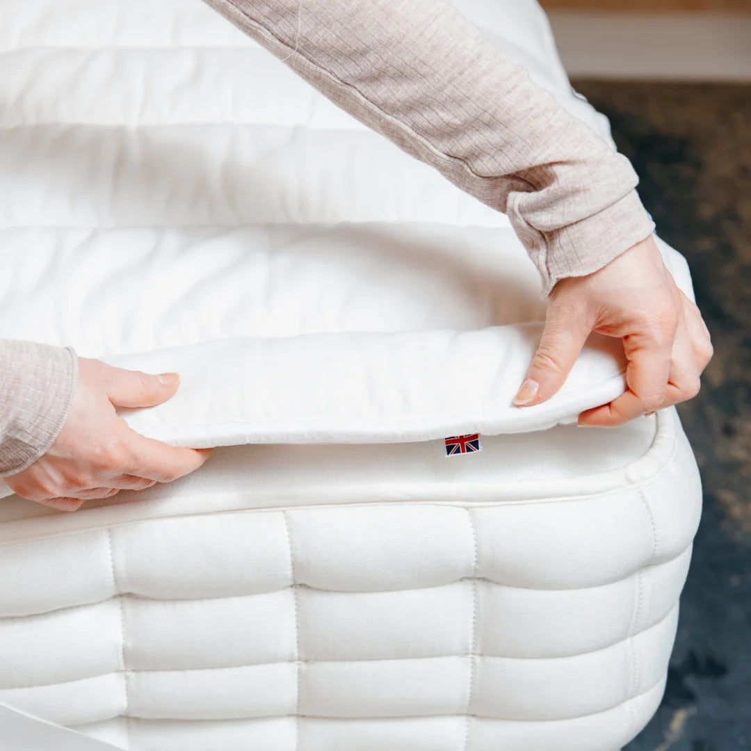 Natural 100% British Wool Mattress Topper thick handmade in the UK 100% cotton