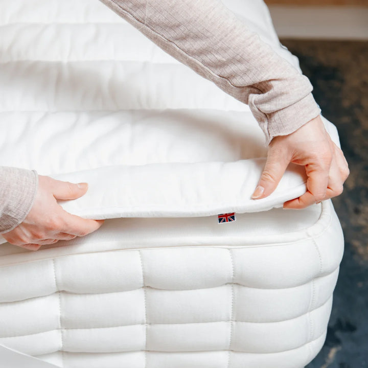 Natural 100% British Wool Mattress Topper thick handmade in the UK 100% cotton