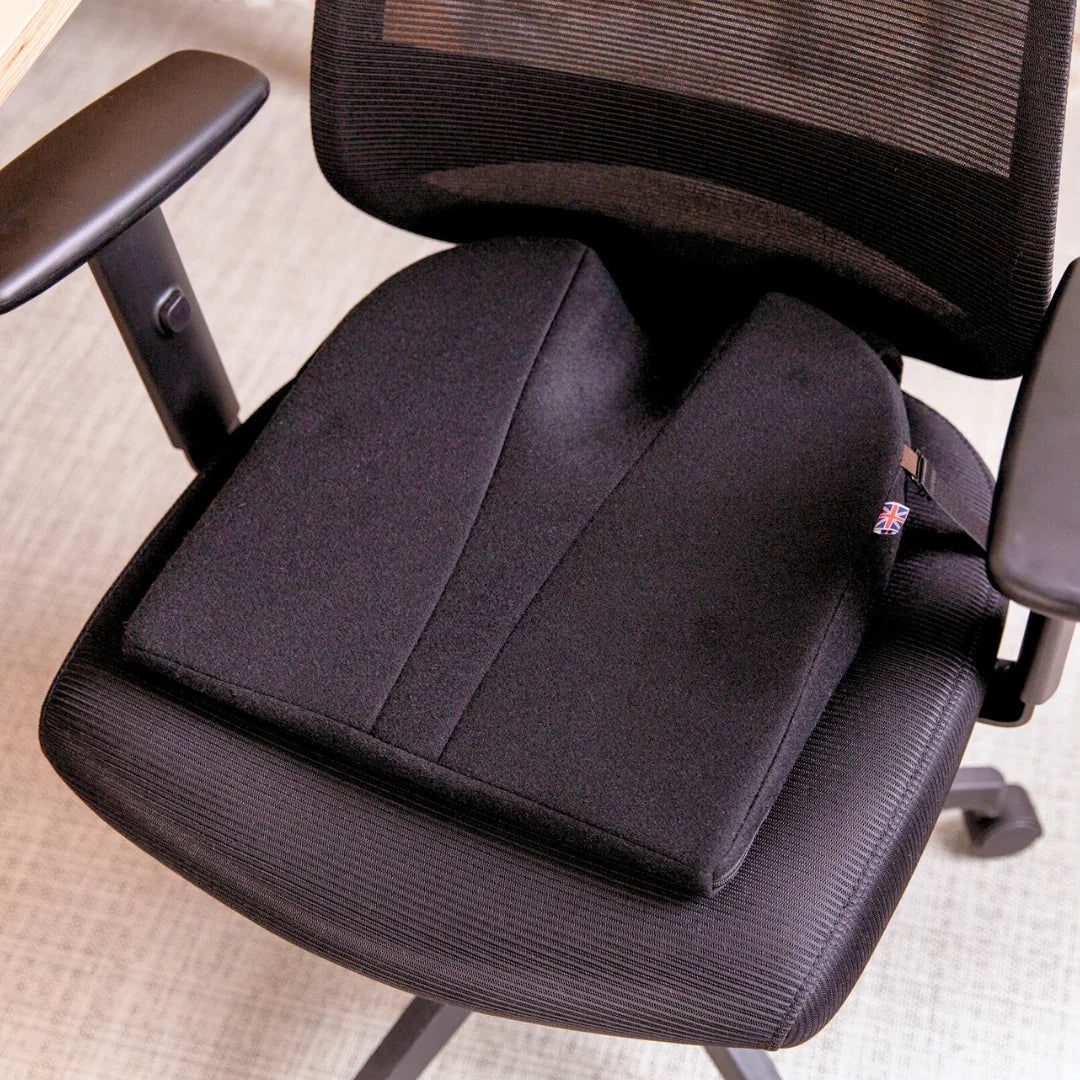 11° Degree Wedge Coccyx Cut Out - Putnams black office chair cushion