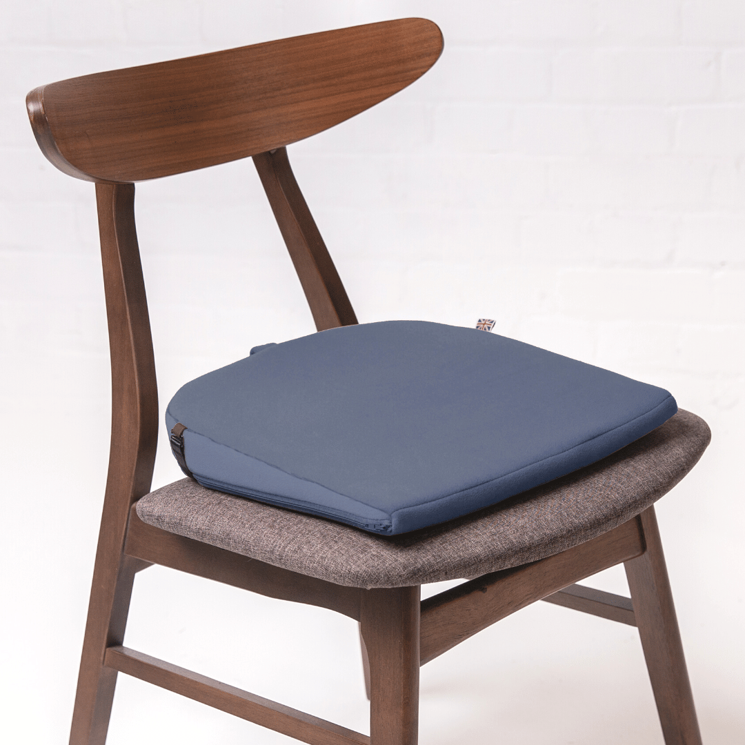 navy blue 8° Degree sitting Wedge cushion pillow working from home office chair improve back pain hip knees above - Putnams