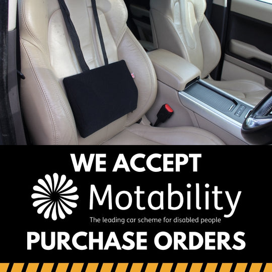Nous acceptons les commandes d'achat Motability pour les cales, les coussins et les dossiers 