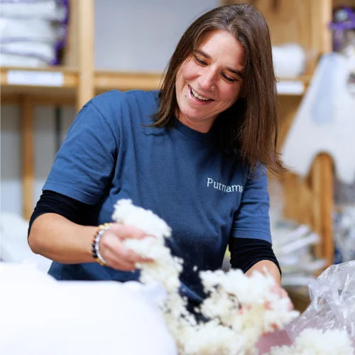 manufacturing employee uk packing British wool organic pillow