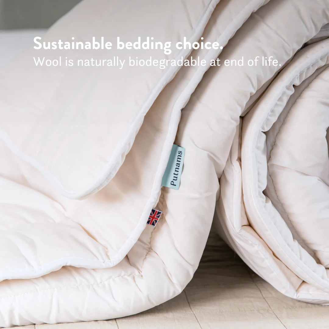 British duvet sustainable choice, low local emissions biodegradable at end of life.