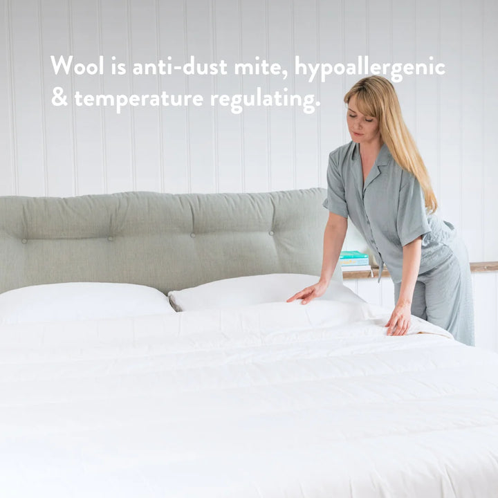 Wool duvet is anti-dust mite, hypoallergenic & temperature regulating.