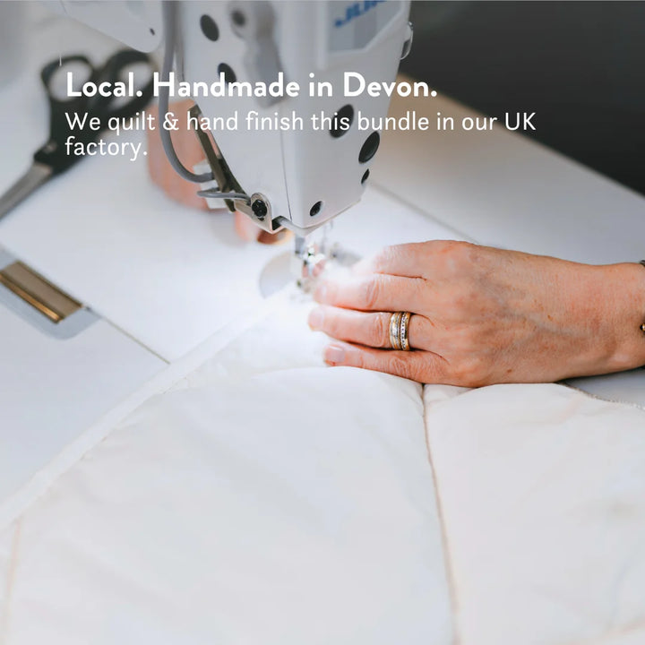 British Wool Duvet & Pillow Set - 100% cotton Bundle - hypoallergenic, natural OEKO tex standard 100, handmade in the UK, breathable, temperature regulating, anti-dust mite. Bedding set.