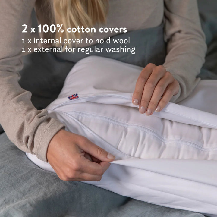 Contour British Wool Pillow & British Wool Duvet Set - Bundle height adjustable natural local handmade sustainable cotton