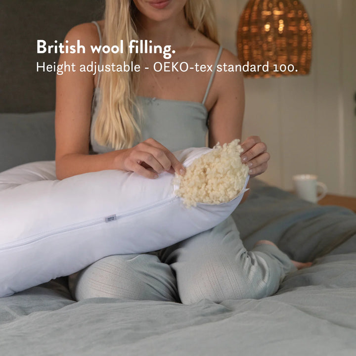 V Shaped British Wool Pillow - 100% Cotton Cover - Natural height adjustable OEKO-tex standard 100