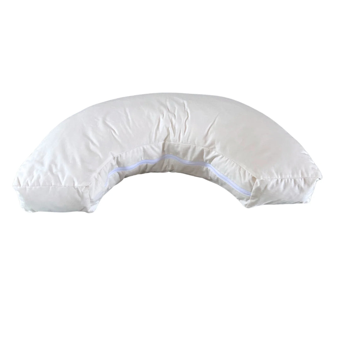 Organic Nursing Pillow - Bottle & Breastfeeding Pillow with unbleached 100% cotton cover and visible zip, placed on a bed OEKOTEX standard 100 natural plastic free British wool