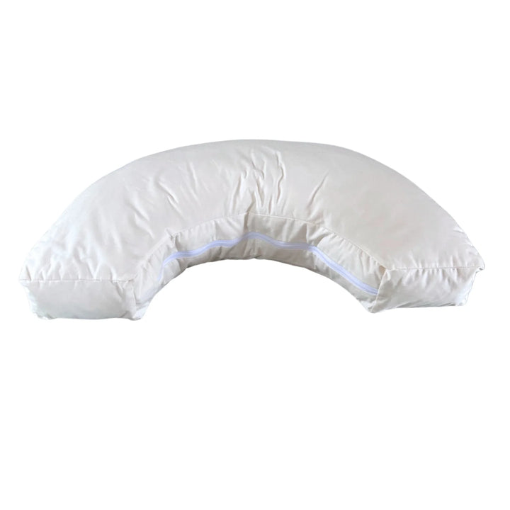 Organic Nursing Pillow - Bottle & Breastfeeding Pillow with unbleached 100% cotton cover and visible zip, placed on a bed OEKOTEX standard 100 natural plastic free British wool