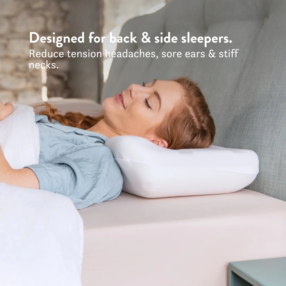 Designed for back and side sleepers to reduce tension headaches, sore ears & stiff necks. Putnam Memory Foam Pillow 100% cotton cover recommended by chiropractors Made in the UK orthopedic pillow 