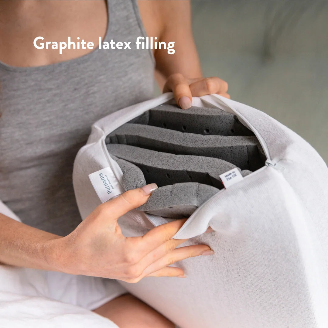 Graphite latex foam alternative natural chemical free plant made springy height adjustable cushion head neck shoulders Putnams UK
